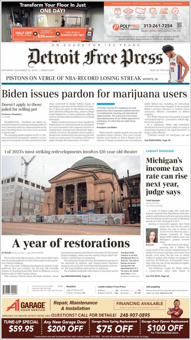 Portada de Detroit Free Press (USA)