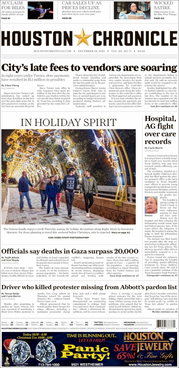 Portada de Houston Chronicle (USA)