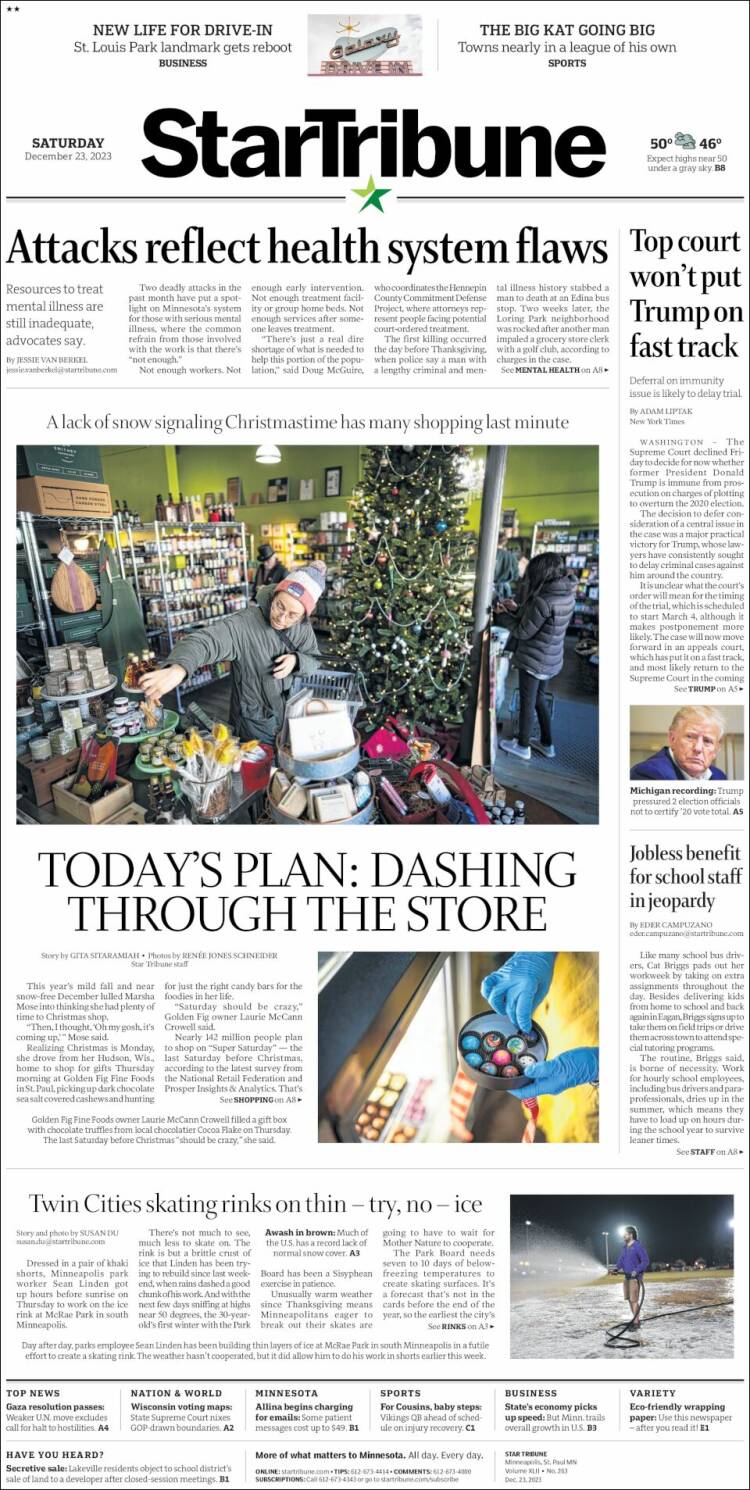 Portada de Star Tribune (USA)