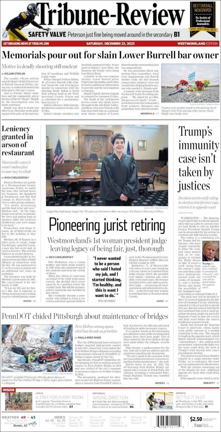 Portada de Tribune-Review (USA)