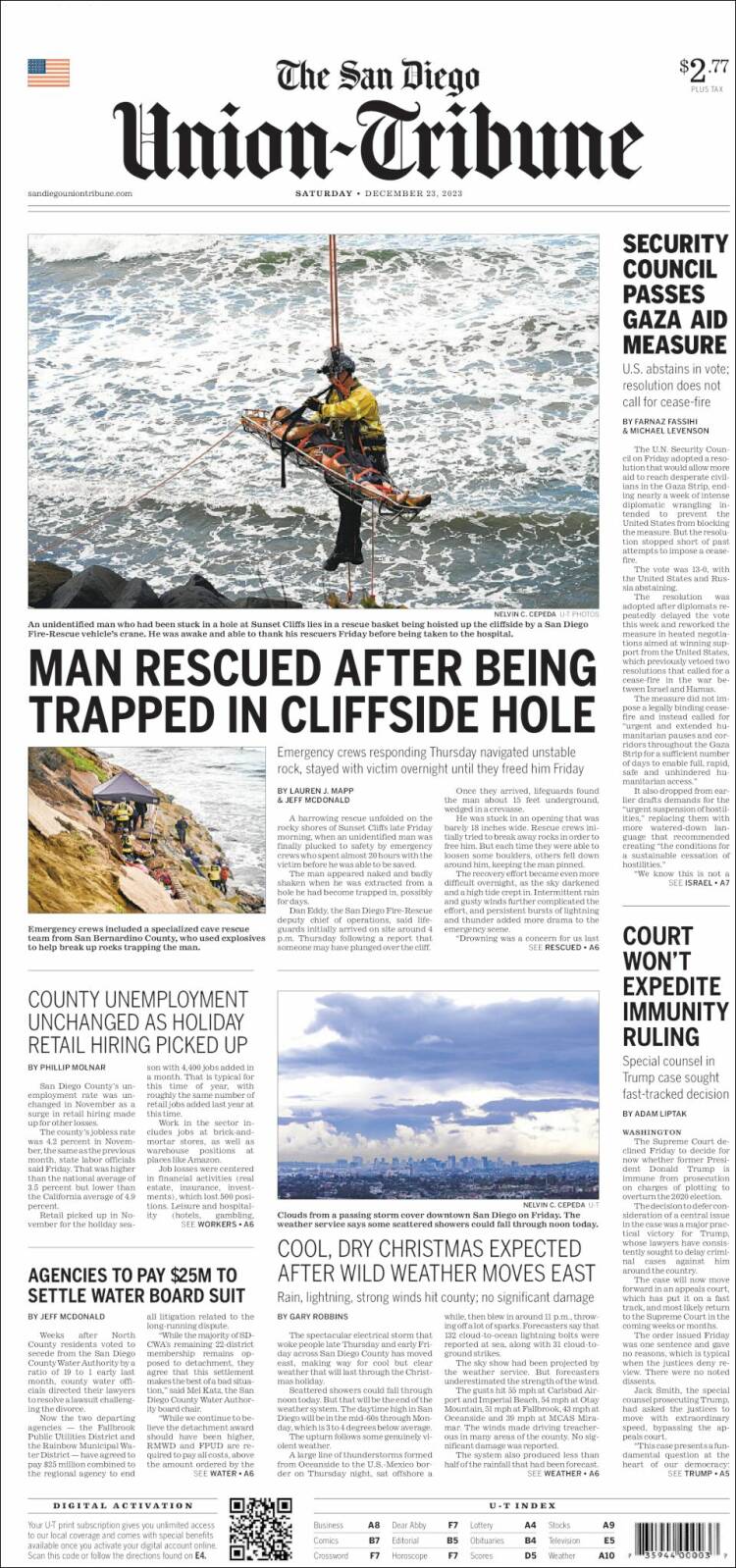 Portada de The San Diego Union-Tribune (USA)
