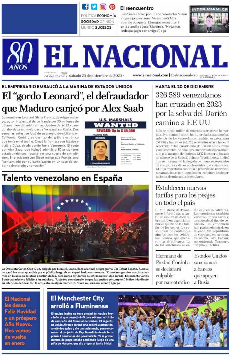 Portada de El Nacional (Venezuela)