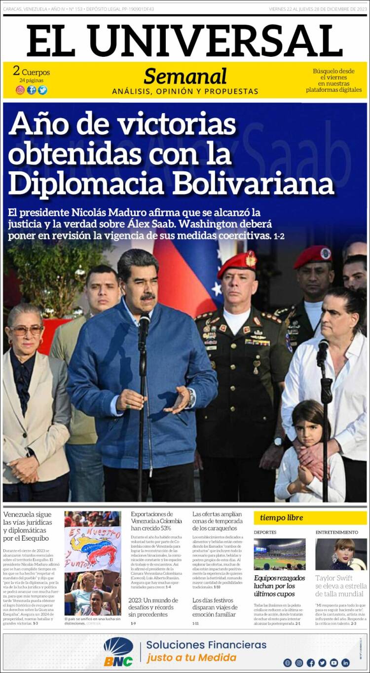 Portada de Universal (Venezuela)