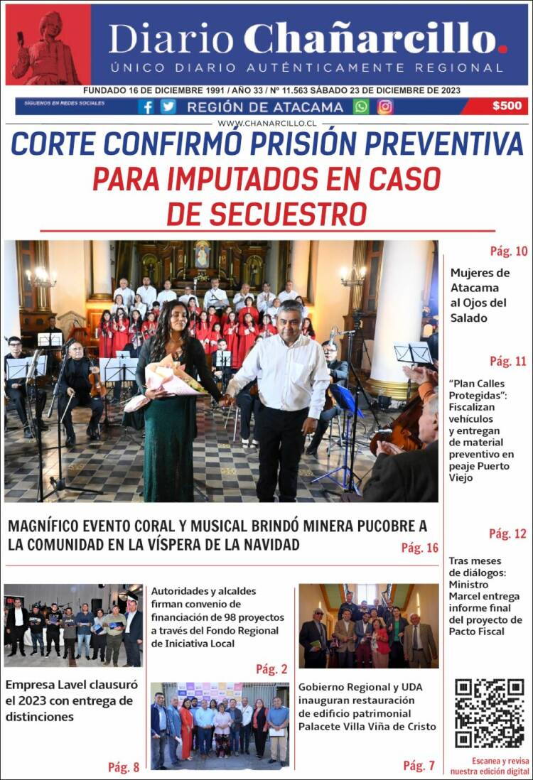Portada de Diario Chañarcillo (Chile)