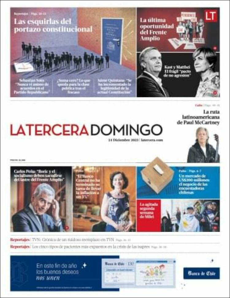 Portada de La Tercera (Chile)