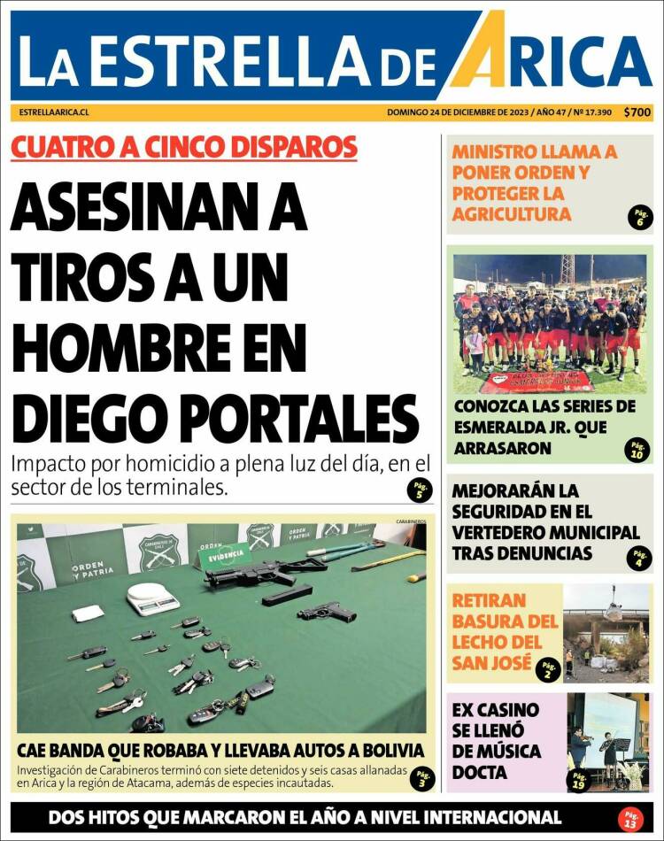 Portada de La Estrella de Arica (Chile)
