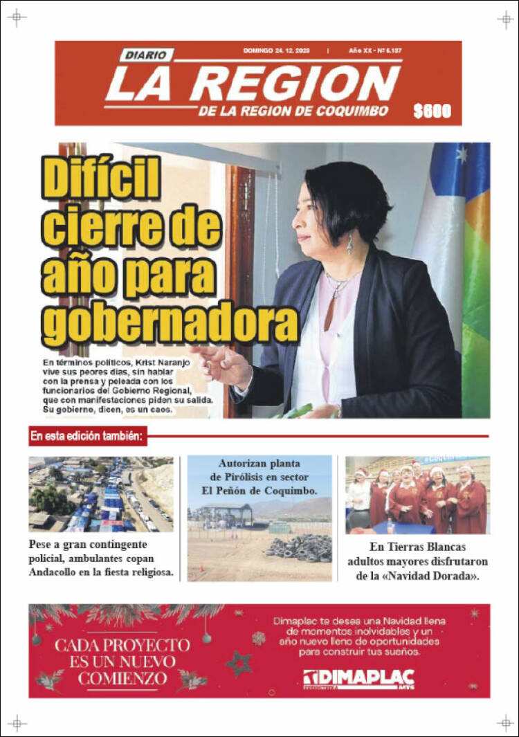 Portada de Diario La Región de Coquimbo (Chile)