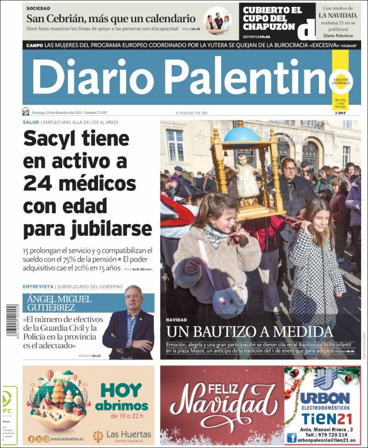 Journal Diario Palentino (Espagne). Les Unes des journaux de Espagne
