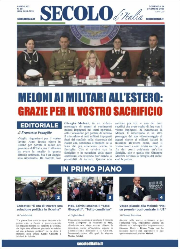 Portada de Secolo d'Italia (Italie)