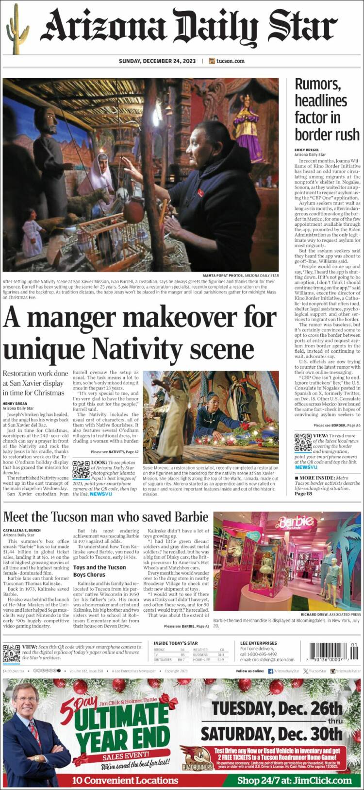 Portada de Arizona Daily Star (USA)