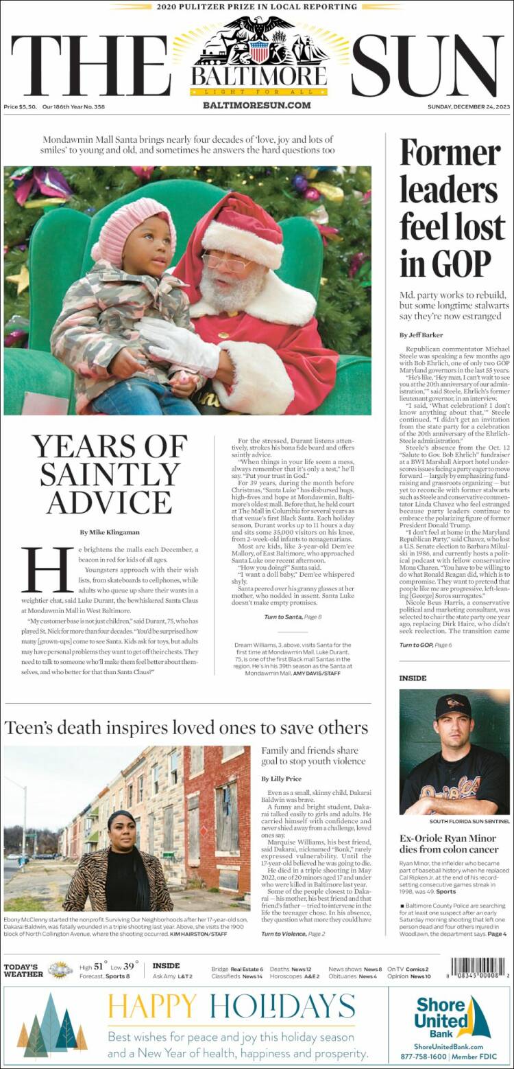 Portada de The Baltimore Sun (USA)