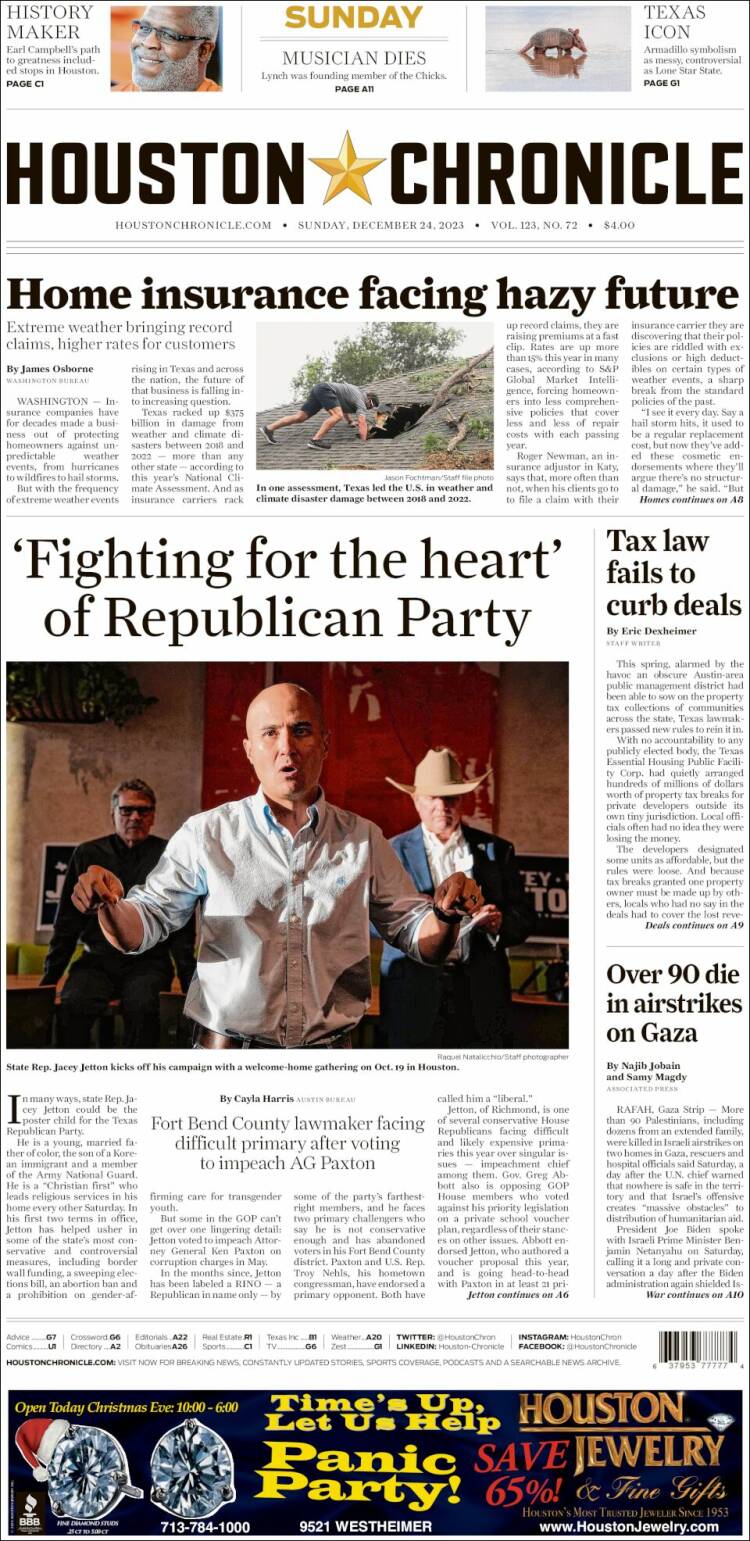 Portada de Houston Chronicle (USA)