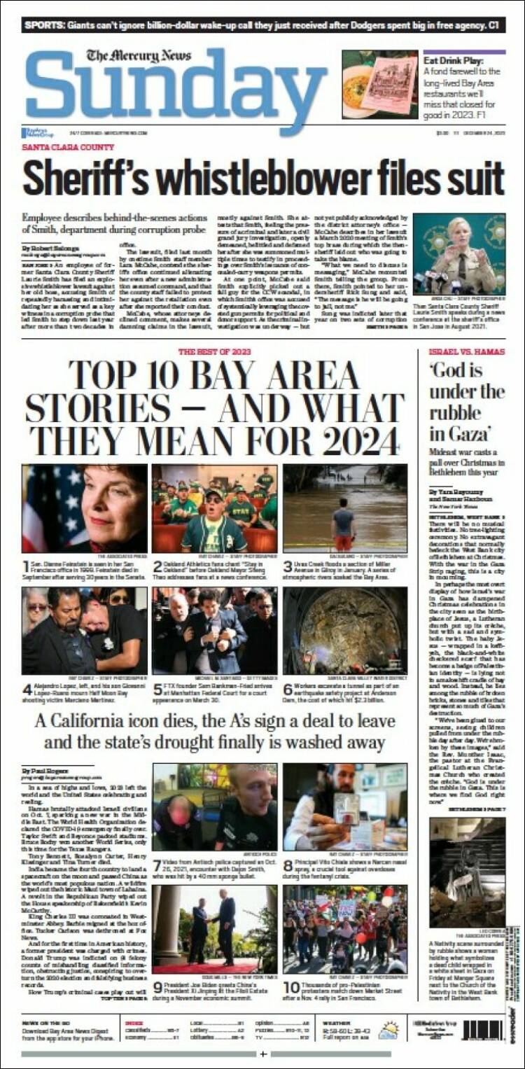 Portada de San Jose Mercury News (USA)
