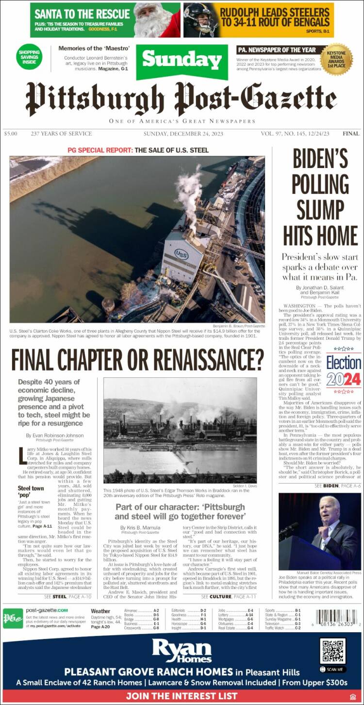 Portada de Pittsburgh Post-Gazette (USA)