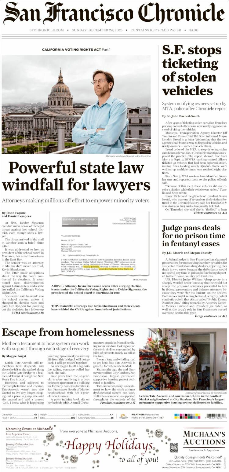Portada de San Francisco Chronicle (USA)
