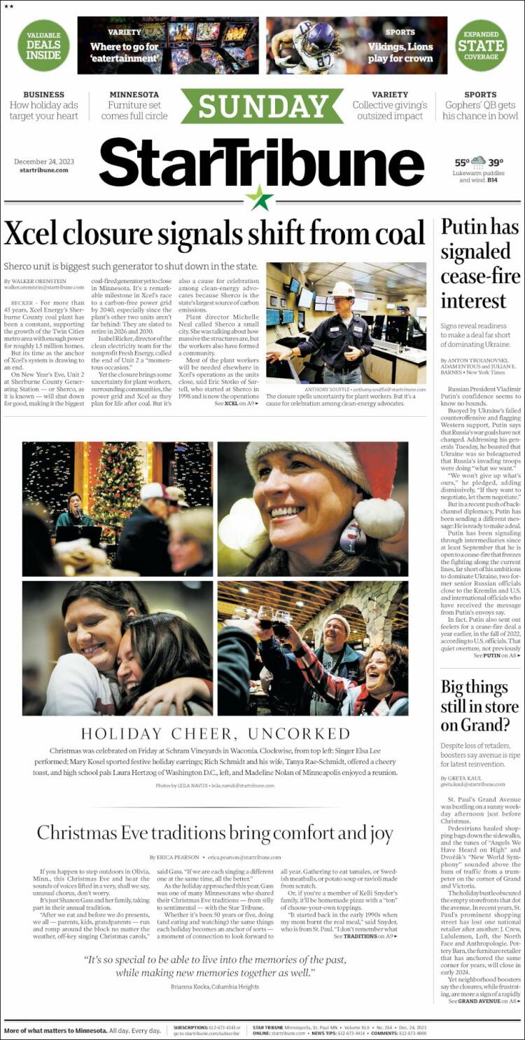 Portada de Star Tribune (USA)