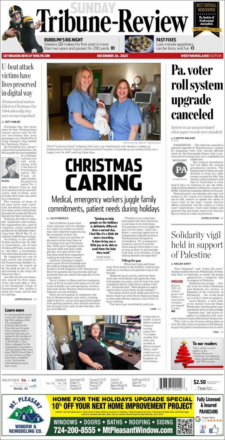 Portada de Tribune-Review (USA)