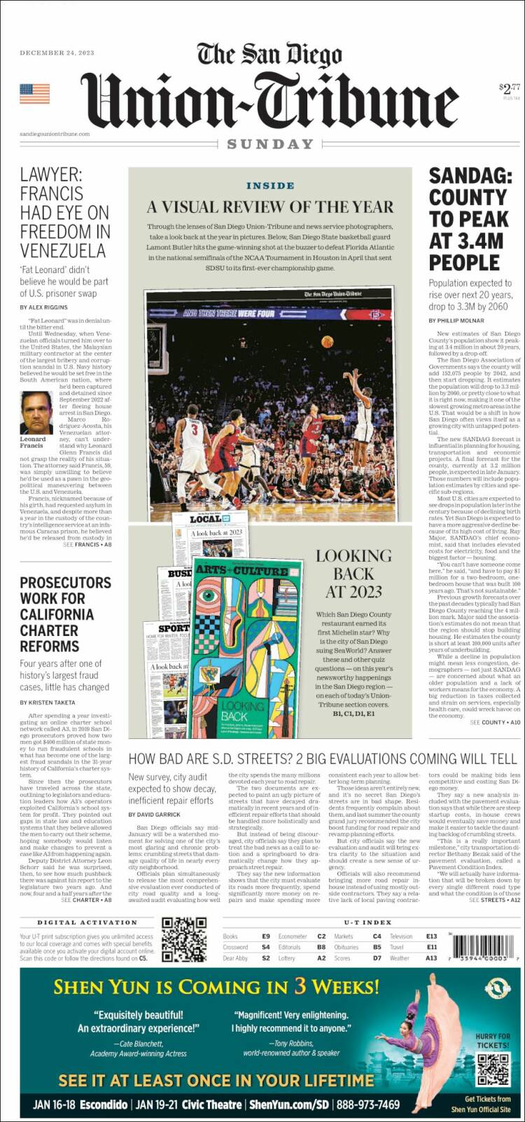 Portada de The San Diego Union-Tribune (USA)