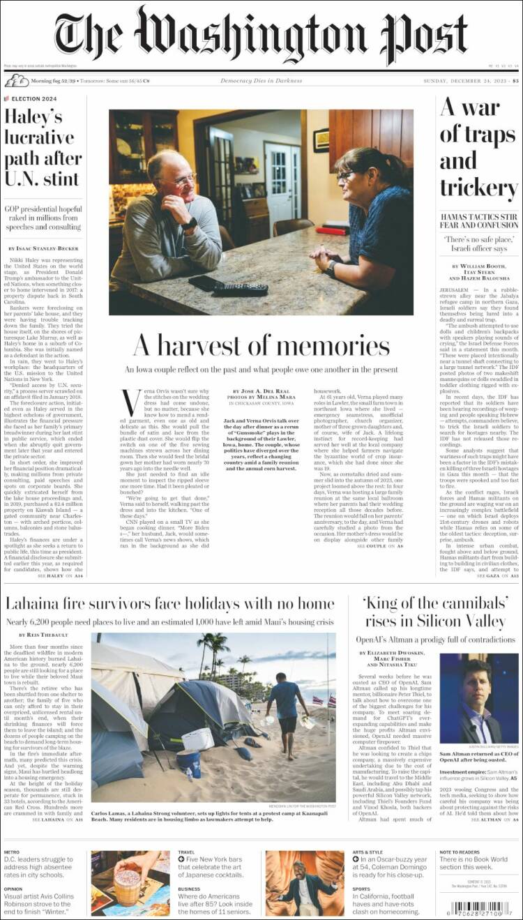 Portada de The Washington Post (USA)
