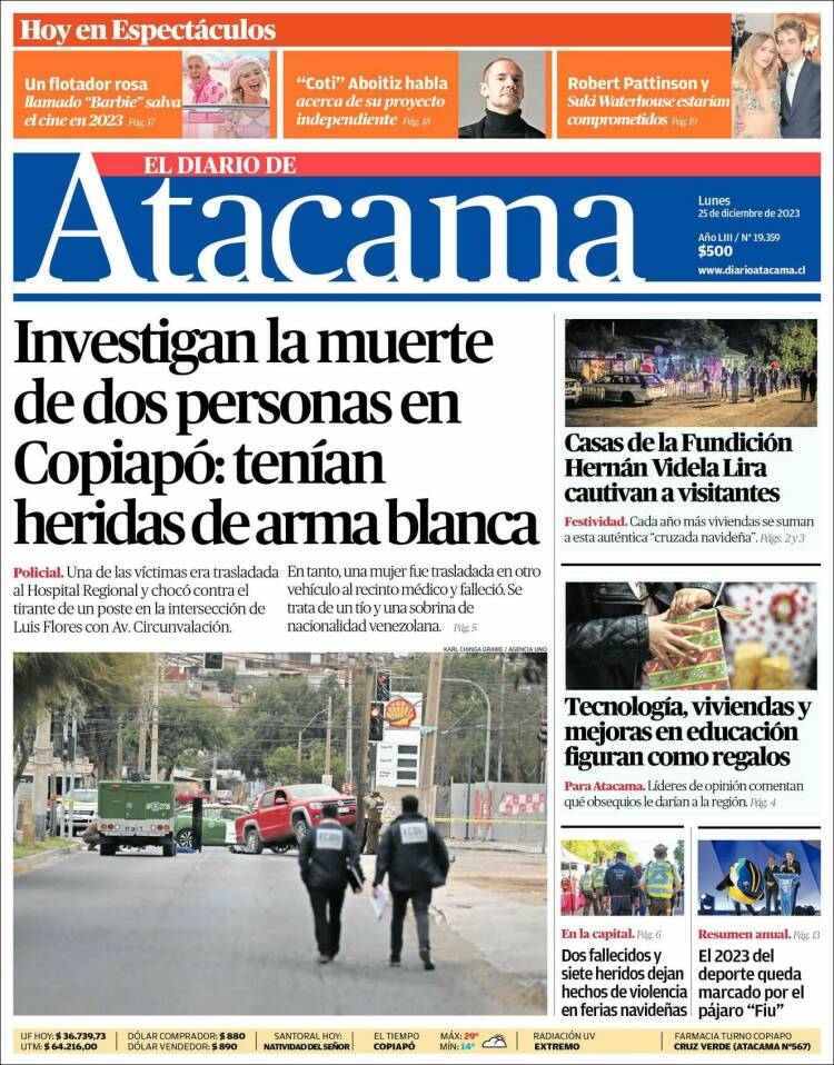 Portada de Diario de Atacama (Chile)