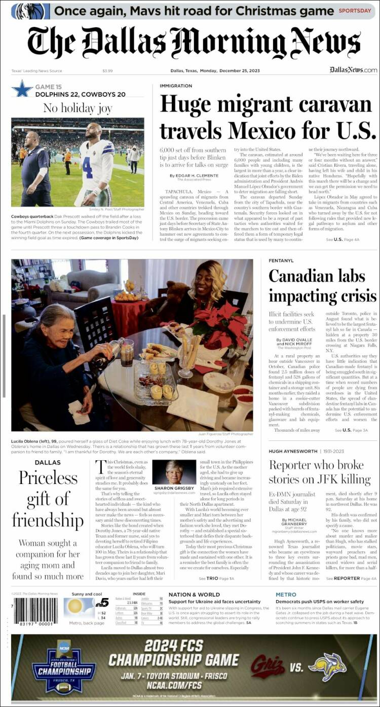 Portada de Dallas Morning News (USA)