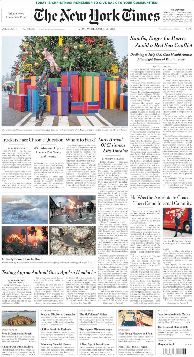 Portada de New York Times (USA)