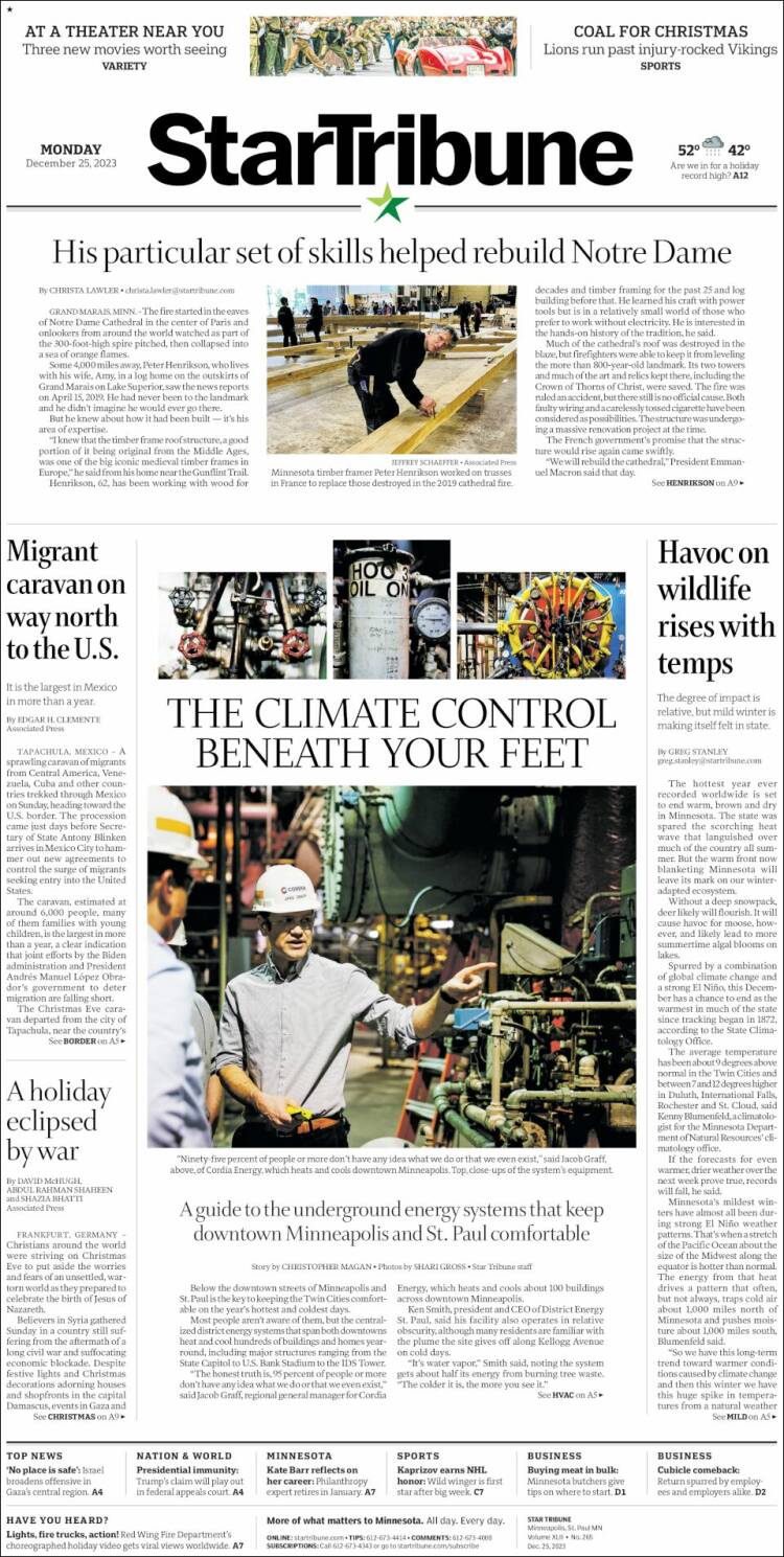 Portada de Star Tribune (USA)