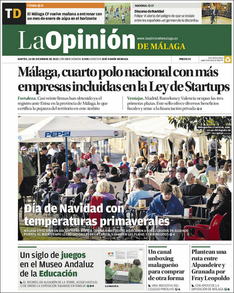 Portada de La Opinión de Málaga (España)