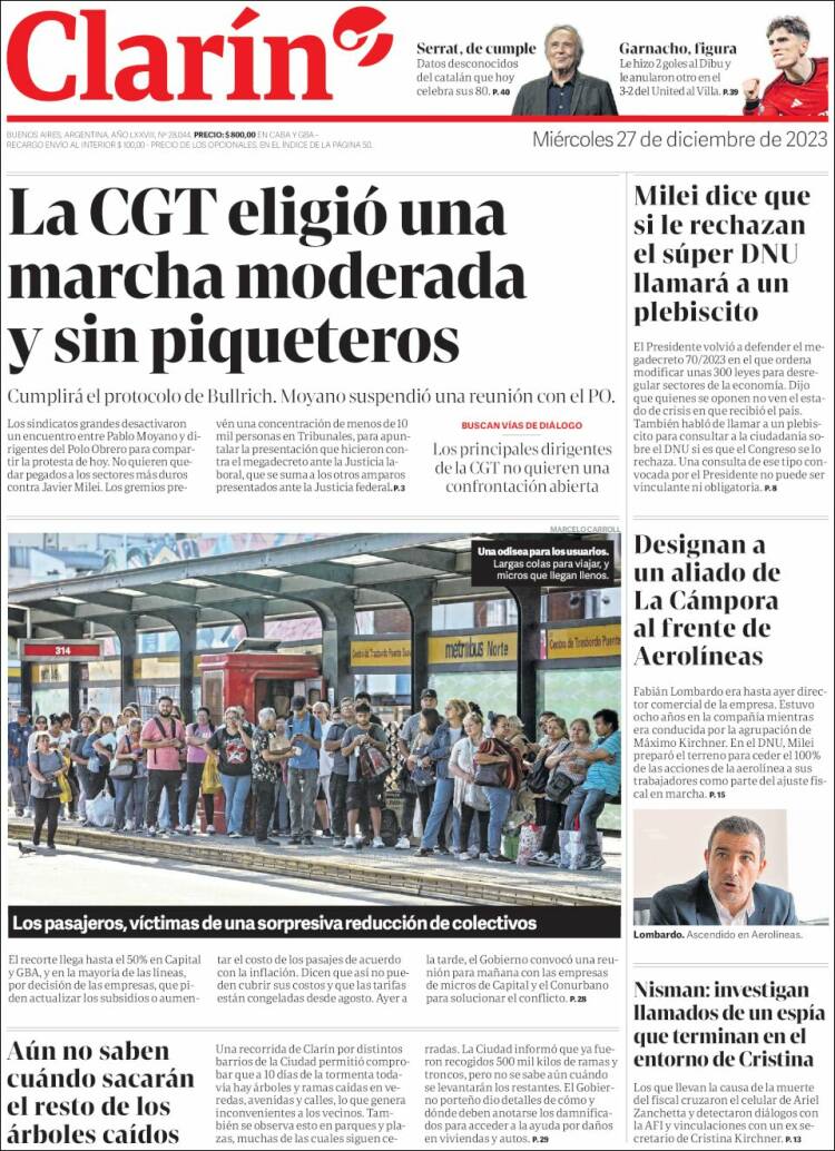 Portada de Clarín (Argentina)