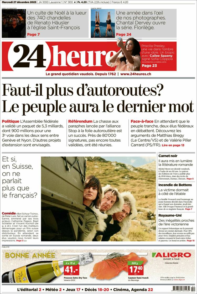 Portada de 24 Heures (Suiza)