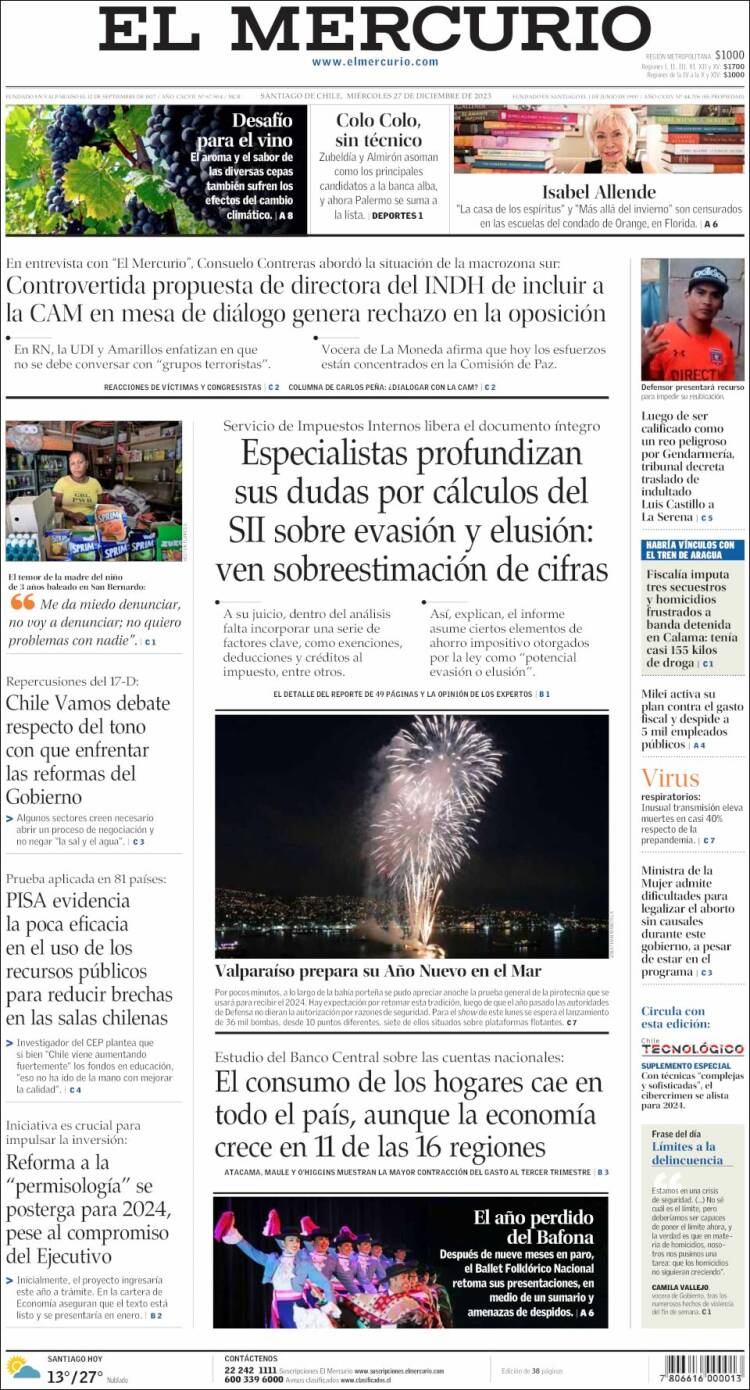 Portada de El Mercurio (Chile)
