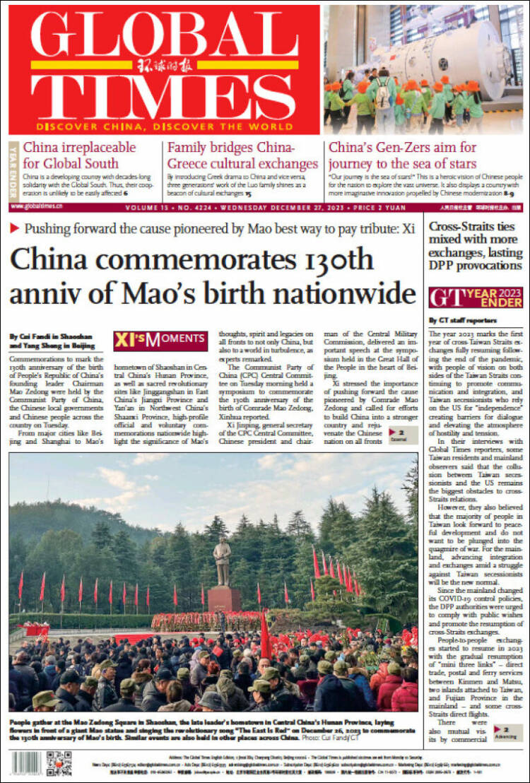 Portada de The Global Times (China)
