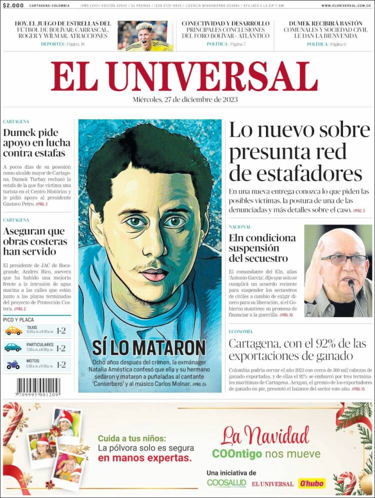 Portada de El Universal (Colombia)