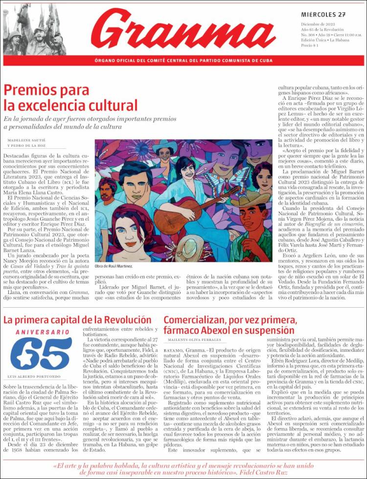 Portada de Granma (Cuba)