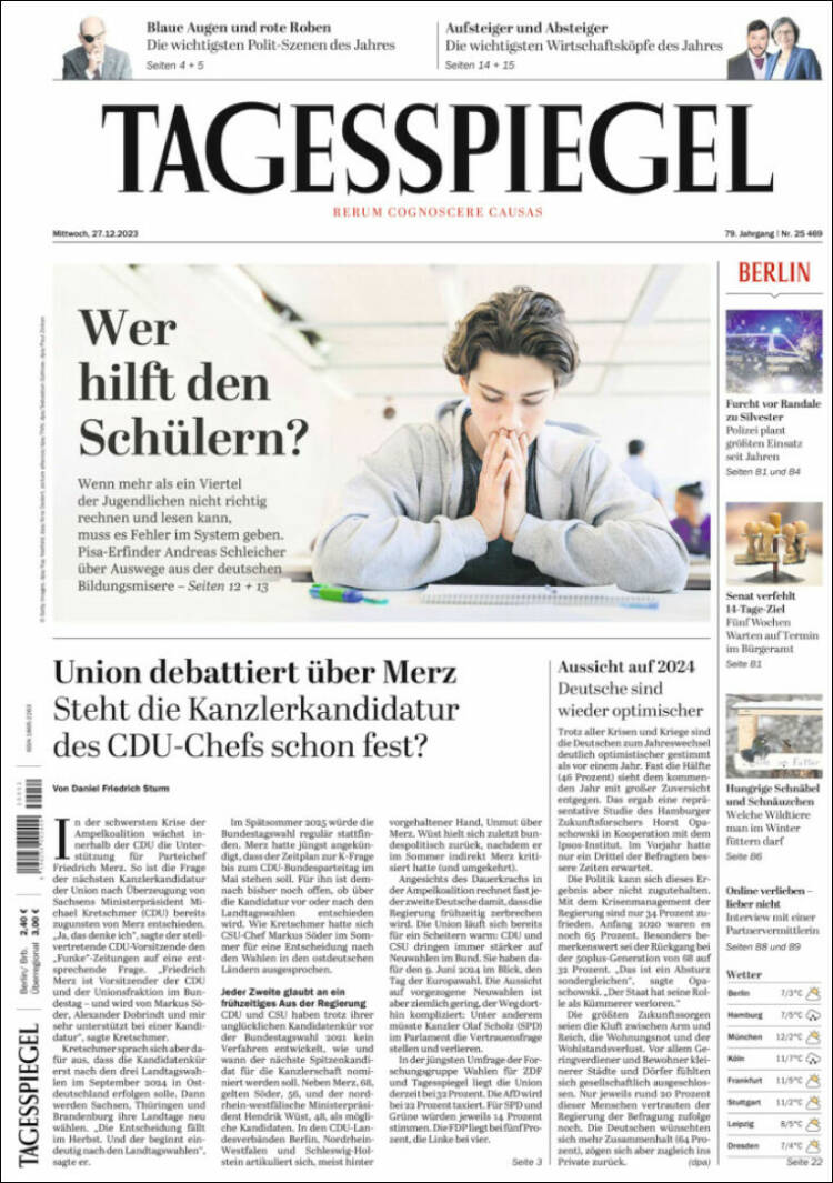 Portada de Der Tagesspiegel (Alemania)