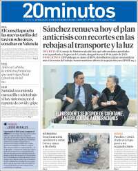 Portada de 20 Minutos - Valencia (España)