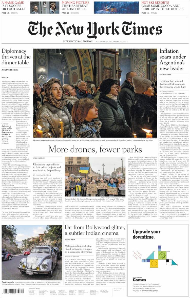 Portada de International New York Times (Europa)