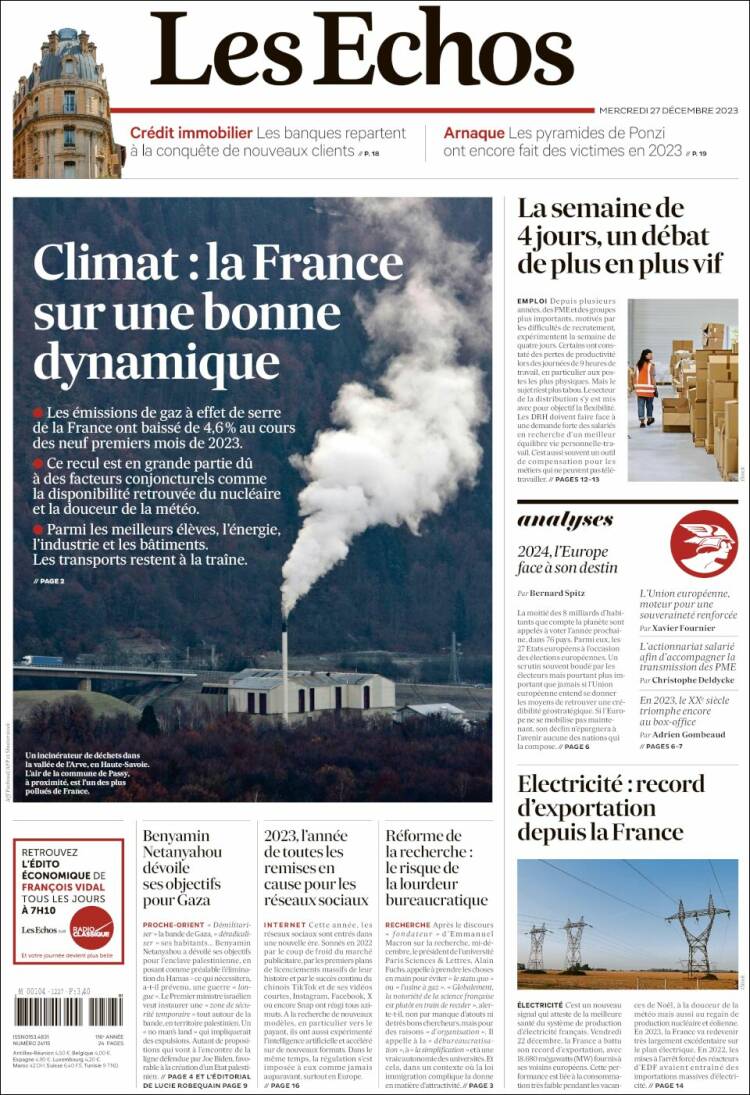 Portada de Les Echos (Francia)