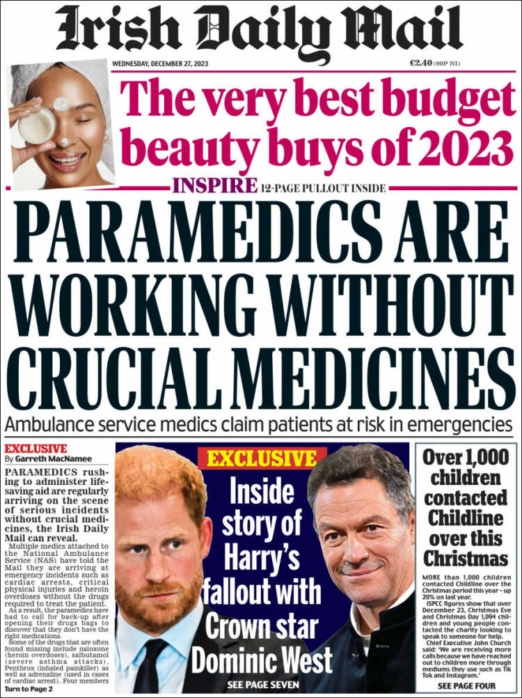 Portada de Irish Daily Mail (Irlanda)