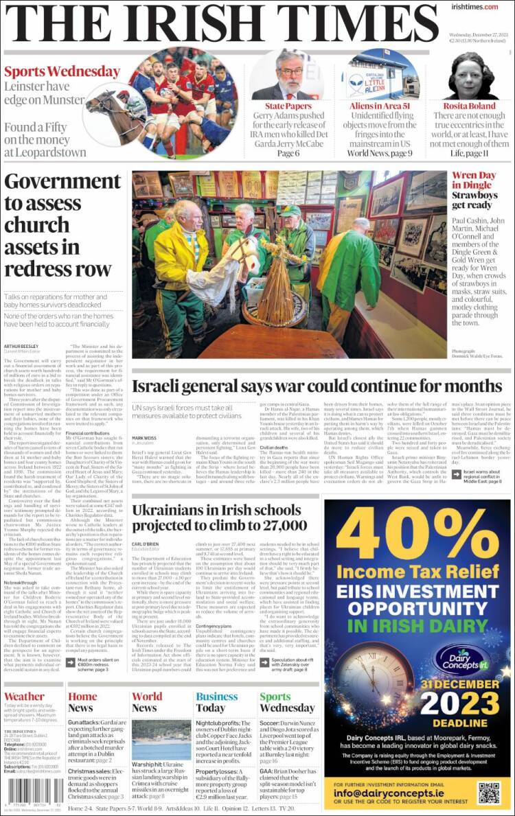 Portada de Irish Times (Irlanda)