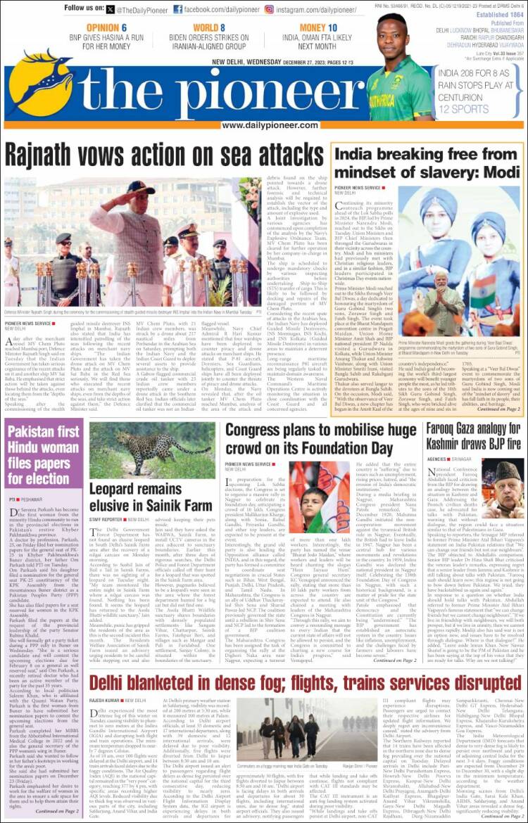 Portada de The Pioneer (India)