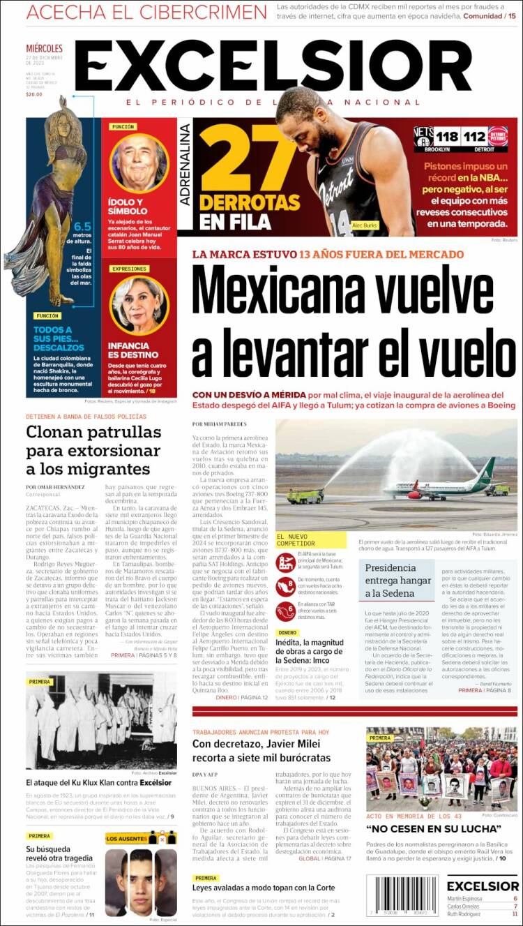 Portada de Excelsior (M&eacute;xico)