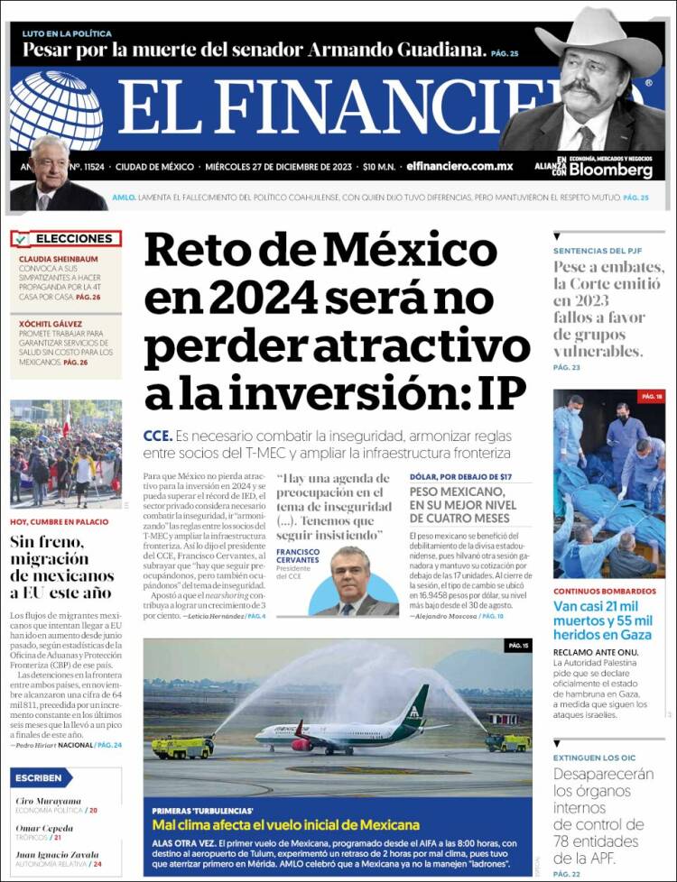 Portada de El Financiero (M&eacute;xico)