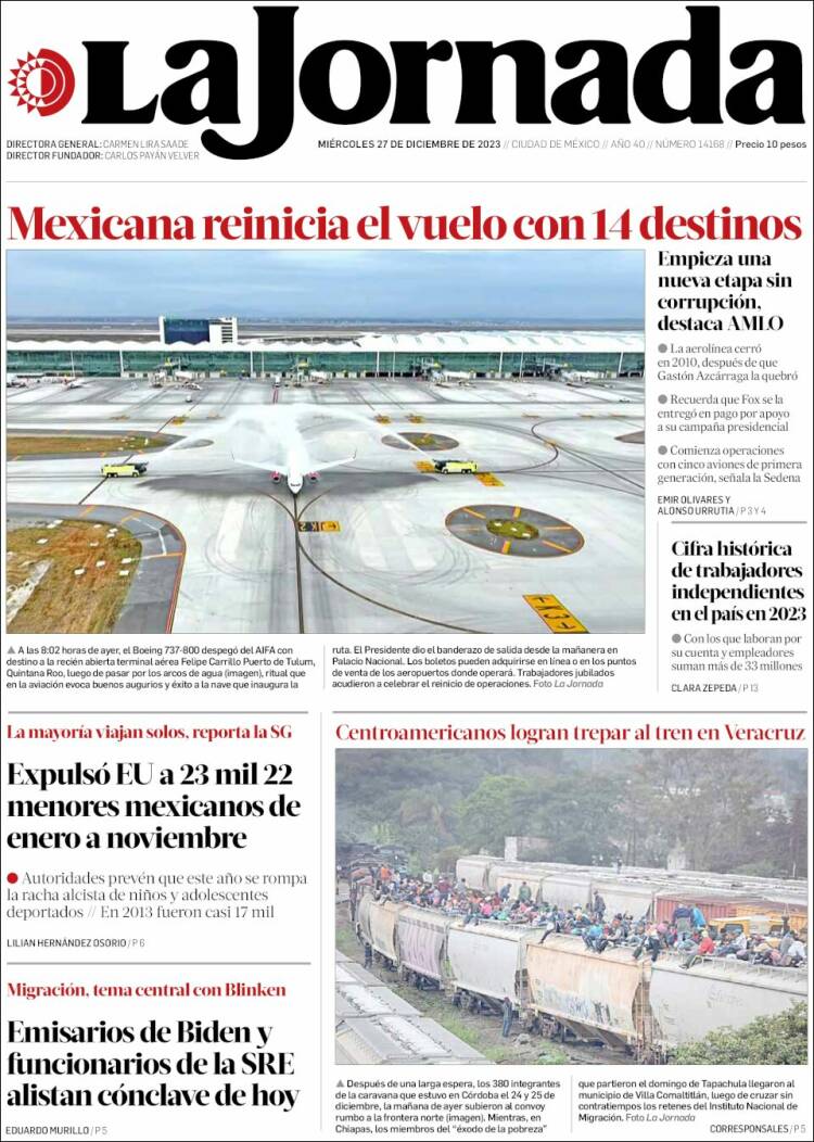 Portada de La Jornada (M&eacute;xico)