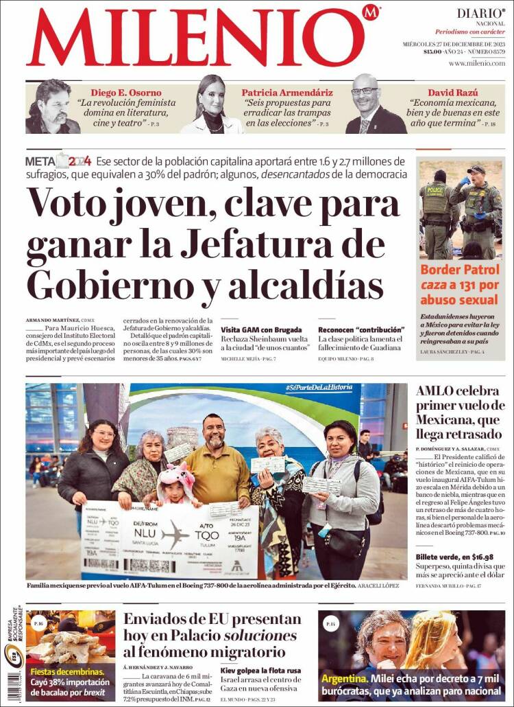 Portada de Milenio (M&eacute;xico)
