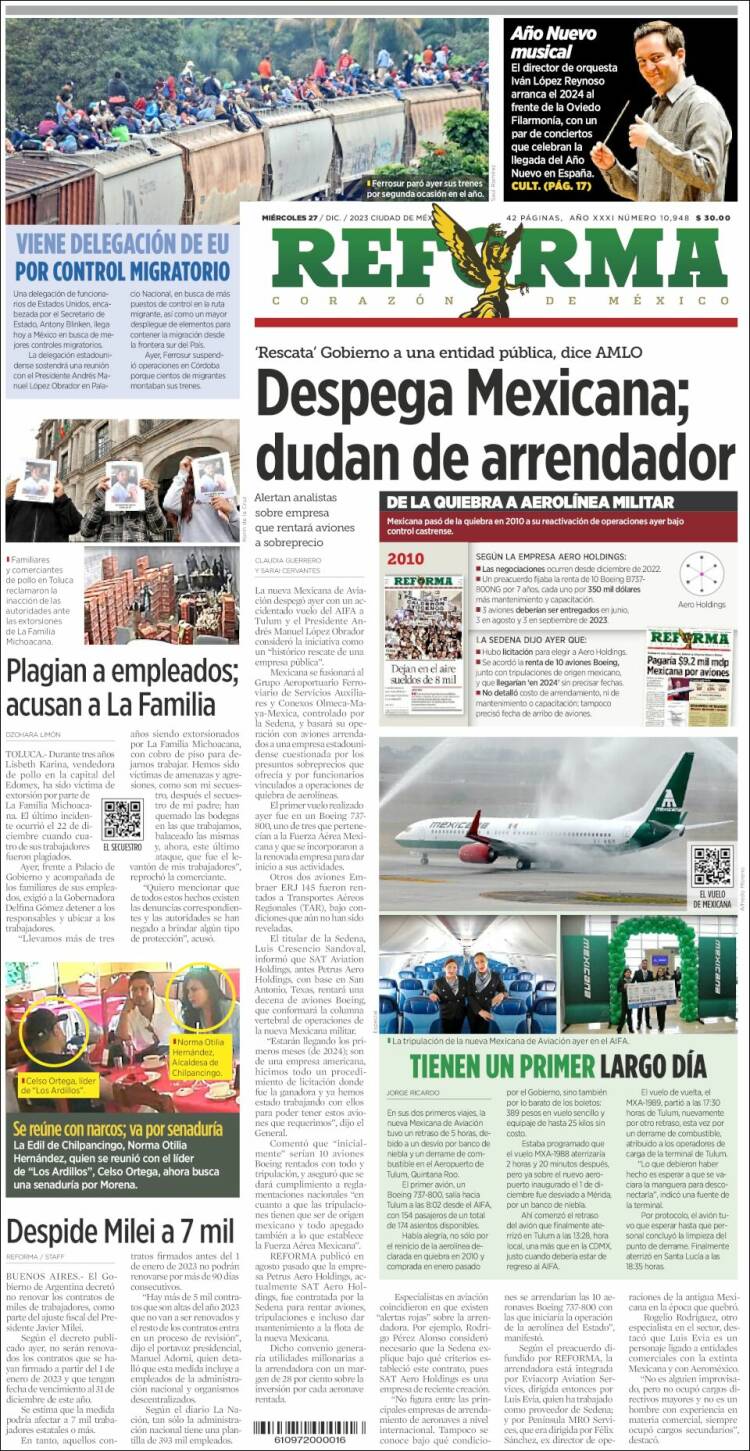 Portada de Reforma (M&eacute;xico)