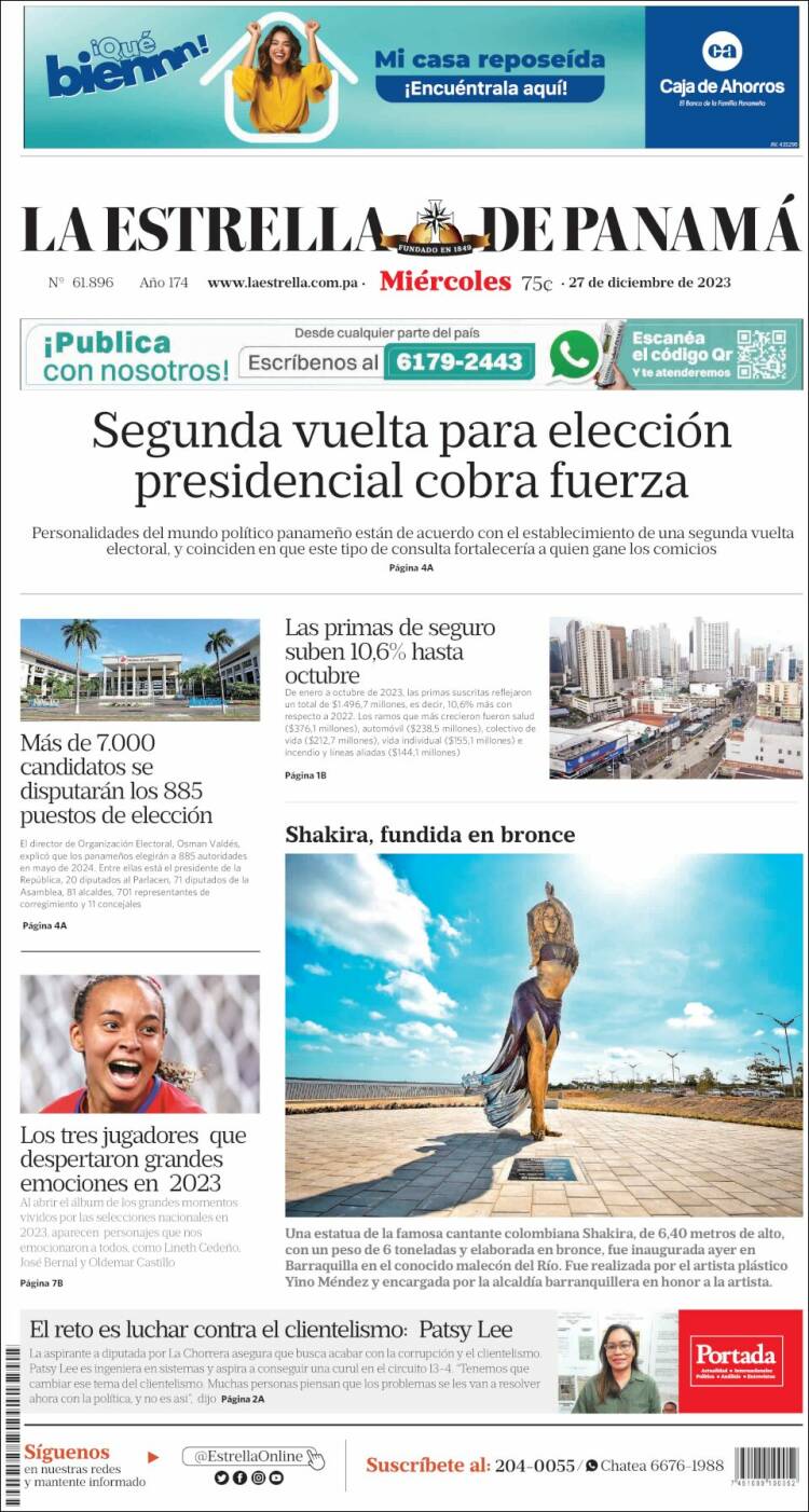 Portada de La Estrella de Panamá (Panam&aacute;)