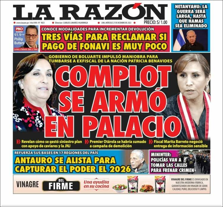 Portada de La Razón (Per&uacute;)