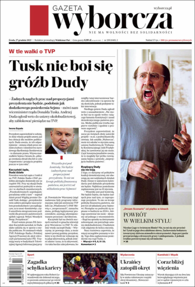 Portada de Gazeta Wyborcza (Polonia)