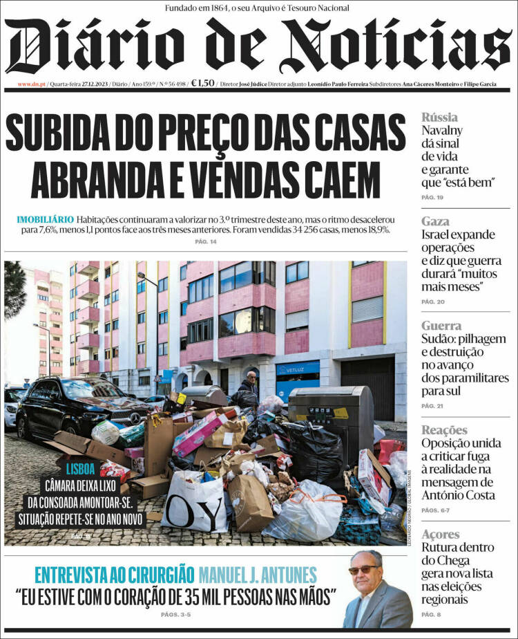 Portada de Diário de Noticias (Portugal)